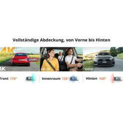 BOTSLAB 4K 3-Kanal Dashcam Auto Vorne Hinten
