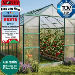 BRAST Gewächshaus Alu Grün HKP 6 mm 9,5 m2