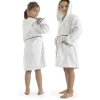 Bruno Banani Kinderbademantel BRUNO BANANI "Danny, Ideal für Zuhause, Schwimmbad oder im Urlaub" Gr. 104, weiß, L:61cm, Walkfrottee, Hausmäntel, mit Logostreifen, aus 100% Baumwolle