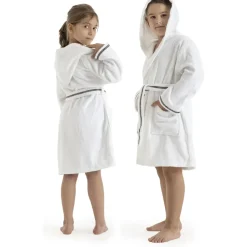 Bruno Banani Kinderbademantel BRUNO BANANI "Danny, Ideal für Zuhause, Schwimmbad oder im Urlaub" Gr. 104, weiß, L:61cm, Walkfrottee, Hausmäntel, mit Logostreifen, aus 100% Baumwolle
