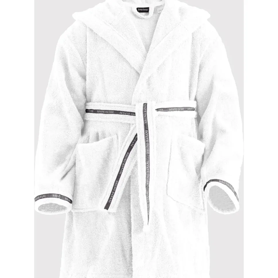 Bruno Banani Kinderbademantel BRUNO BANANI "Danny, Ideal für Zuhause, Schwimmbad oder im Urlaub" Gr. 104, weiß, L:61cm, Walkfrottee, Hausmäntel, mit Logostreifen, aus 100% Baumwolle