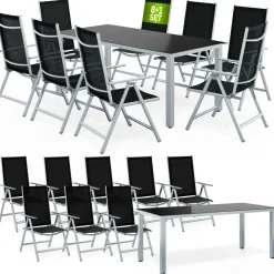 CASARIA Bern Set 9-tlg. Tischplatte Sicherheitsglas schwarz/silber