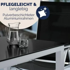 CASARIA Bern Set 9-tlg. Tischplatte Sicherheitsglas schwarz/silber