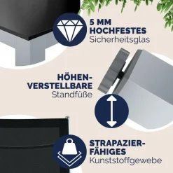 CASARIA Bern Set 9-tlg. Tischplatte Sicherheitsglas schwarz/silber