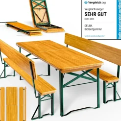 CASARIA Bierzeltgarnitur 3-tlg. Tisch 170 x 70 cm inkl. Rückenlehne Braun