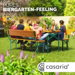 CASARIA Bierzeltgarnitur 3-tlg. Tisch 170 x 70 cm inkl. Rückenlehne Braun