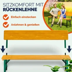 CASARIA Bierzeltgarnitur 3-tlg. Tisch 170 x 70 cm inkl. Rückenlehne Braun