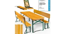 CASARIA Bierzeltgarnitur 3-tlg. Tisch 170 x 70 cm inkl. Rückenlehne Braun