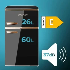 Cecotec Bolero CoolMarket 2D Origin 86 Retro-Kühlschrank (86 l, 897 mm hoch, Schwarz)