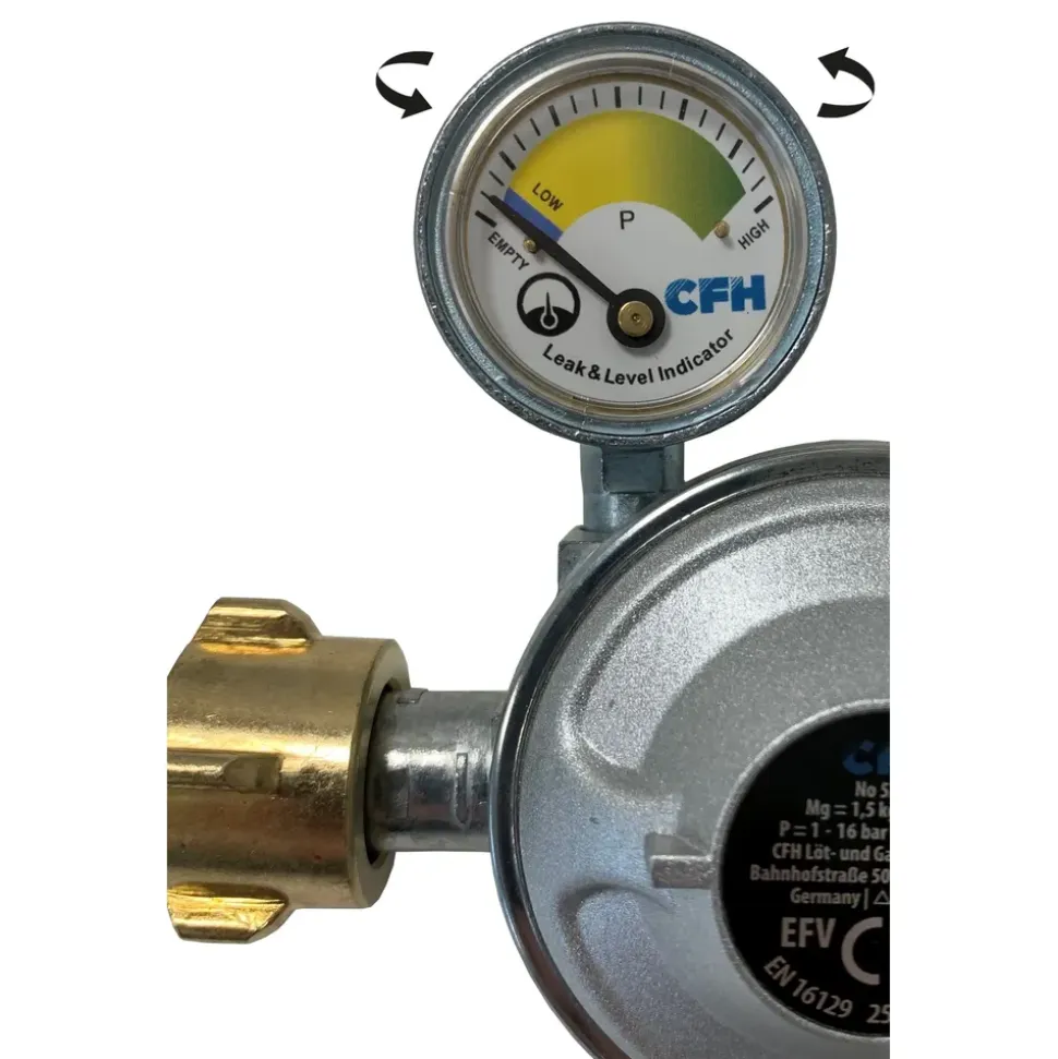CFH Druckminderer 50 mbar mit Manometer und Füllstandsanzeige