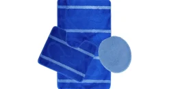 COFI 3-Teilig Bad Garnitur Badematte Badvorleger Wasser absobierend Kleine Streifenmuster rutschfest Blau