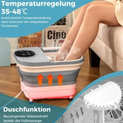 Costway Fußbadewanne klappbar, Fußbad mit Dusche, 60min Timer & 30 Shiatsu-Massagebällen, 35–48°C Heizung, Massagegerät Fußmassage - Weiß/Grau