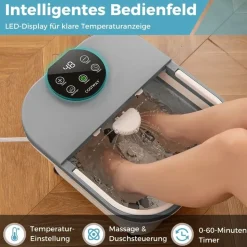 Costway Fußbadewanne klappbar, Fußbad mit Dusche, 60min Timer & 30 Shiatsu-Massagebällen, 35–48°C Heizung, Massagegerät Fußmassage - Weiß/Grau