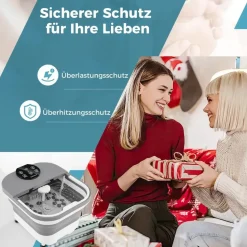 Costway Fußbadewanne klappbar, Fußbad mit Dusche, 60min Timer & 30 Shiatsu-Massagebällen, 35–48°C Heizung, Massagegerät Fußmassage - Weiß/Grau