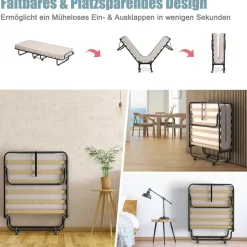 Costway Gästebett klappbar 80 x 190 cm beige
