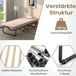 Costway Gästebett klappbar 90 x 200 cm beige
