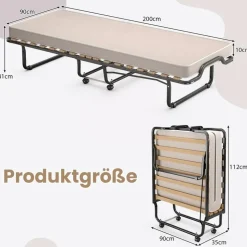 Costway Gästebett klappbar 90 x 200 cm beige
