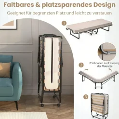 Costway Gästebett klappbar 90 x 200 cm beige