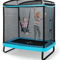 Costway 2 in 1 Kindertrampolin rechteckig 2,1 x 1,5 m inkl. Sicherheitsnetz Schwarz/Blau