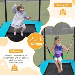 Costway 2 in 1 Kindertrampolin rechteckig 2,1 x 1,5 m inkl. Sicherheitsnetz Schwarz/Blau