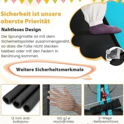 Costway 2 in 1 Kindertrampolin rechteckig 2,1 x 1,5 m inkl. Sicherheitsnetz Schwarz/Blau