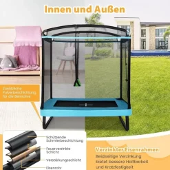 Costway 2 in 1 Kindertrampolin rechteckig 2,1 x 1,5 m inkl. Sicherheitsnetz Schwarz/Blau