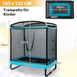 Costway 2 in 1 Kindertrampolin rechteckig 2,1 x 1,5 m inkl. Sicherheitsnetz Schwarz/Blau