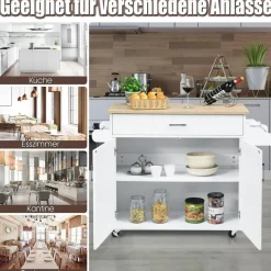 Costway Küchenwagen, Weiß, Holz, 116x85x40 cm, Esszimmer, Servierwagen