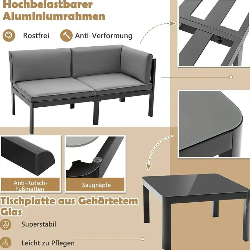Costway Loungeset grau/weiß