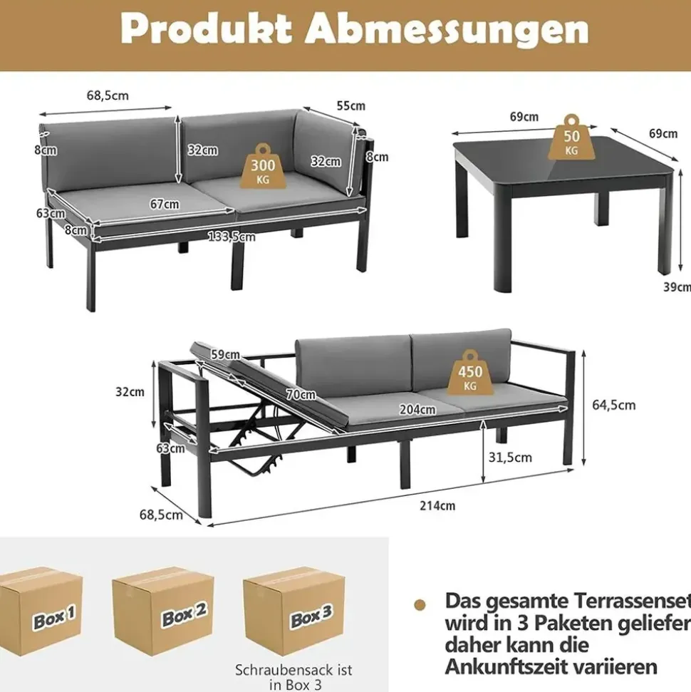 Costway Loungeset grau/weiß