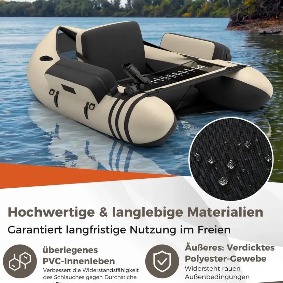 Costway Schlauchboot aufblasbar bis 150kg, Angelboot mit verstellbarer Rückenlehne, Pumpe, Paddel & Gurte, Fischerboot für Erwachsene 135x109x54cm - Beige