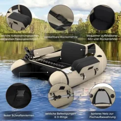 Costway Schlauchboot aufblasbar bis 150kg, Angelboot mit verstellbarer Rückenlehne, Pumpe, Paddel & Gurte, Fischerboot für Erwachsene 135x109x54cm - Beige