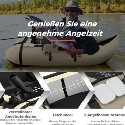 Costway Schlauchboot aufblasbar bis 150kg, Angelboot mit verstellbarer Rückenlehne, Pumpe, Paddel & Gurte, Fischerboot für Erwachsene 135x109x54cm - Beige