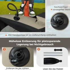 Costway Schlauchboot aufblasbar bis 150kg, Angelboot mit verstellbarer Rückenlehne, Pumpe, Paddel & Gurte, Fischerboot für Erwachsene 135x109x54cm - Beige