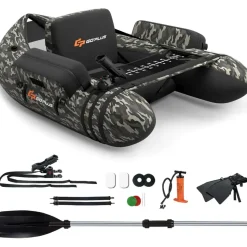 Costway Schlauchboot aufblasbar bis 150kg, Angelboot mit verstellbarer Rückenlehne, Pumpe, Paddel & Gurte, Fischerboot für Erwachsene 135x109x54cm - Grün