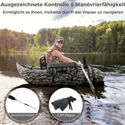 Costway Schlauchboot aufblasbar bis 150kg, Angelboot mit verstellbarer Rückenlehne, Pumpe, Paddel & Gurte, Fischerboot für Erwachsene 135x109x54cm - Grün