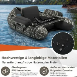 Costway Schlauchboot aufblasbar bis 150kg, Angelboot mit verstellbarer Rückenlehne, Pumpe, Paddel & Gurte, Fischerboot für Erwachsene 135x109x54cm - Grün