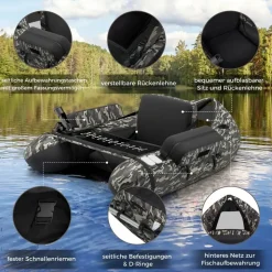 Costway Schlauchboot aufblasbar bis 150kg, Angelboot mit verstellbarer Rückenlehne, Pumpe, Paddel & Gurte, Fischerboot für Erwachsene 135x109x54cm - Grün