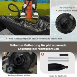Costway Schlauchboot aufblasbar bis 150kg, Angelboot mit verstellbarer Rückenlehne, Pumpe, Paddel & Gurte, Fischerboot für Erwachsene 135x109x54cm - Grün