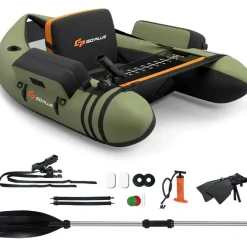 Costway Schlauchboot aufblasbar bis 150kg, Angelboot mit verstellbarer Rückenlehne, Pumpe, Paddel & Gurte, Fischerboot für Erwachsene 135x109x54cm - Grün