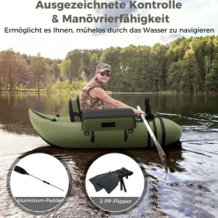 Costway Schlauchboot aufblasbar bis 150kg, Angelboot mit verstellbarer Rückenlehne, Pumpe, Paddel & Gurte, Fischerboot für Erwachsene 135x109x54cm - Grün