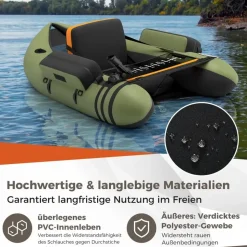 Costway Schlauchboot aufblasbar bis 150kg, Angelboot mit verstellbarer Rückenlehne, Pumpe, Paddel & Gurte, Fischerboot für Erwachsene 135x109x54cm - Grün