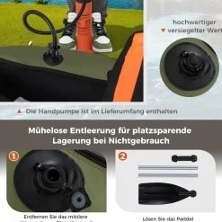 Costway Schlauchboot aufblasbar bis 150kg, Angelboot mit verstellbarer Rückenlehne, Pumpe, Paddel & Gurte, Fischerboot für Erwachsene 135x109x54cm - Grün