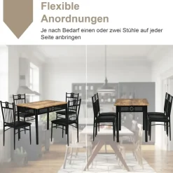Costway 5 teiliges Esstisch-Set, mit 4 gepolsterten Stühlen, Küchentisch Bistrotisch Esszimmergruppe Sitzgruppe 4 Personen Holz für K... - Schwarz