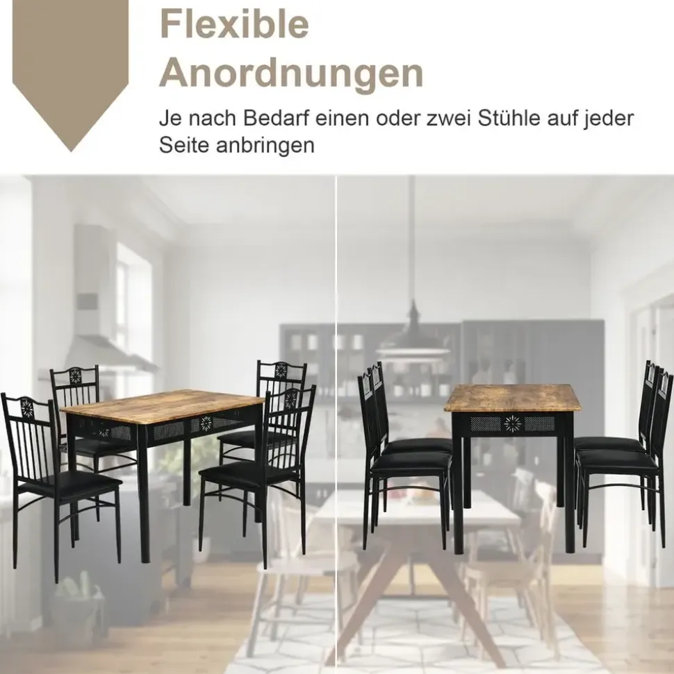 Costway 5 teiliges Esstisch-Set, mit 4 gepolsterten Stühlen, Küchentisch Bistrotisch Esszimmergruppe Sitzgruppe 4 Personen Holz für K... - Schwarz
