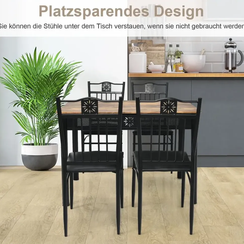 Costway 5 teiliges Esstisch-Set, mit 4 gepolsterten Stühlen, Küchentisch Bistrotisch Esszimmergruppe Sitzgruppe 4 Personen Holz für K... - Schwarz