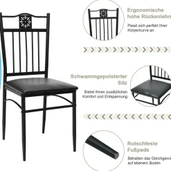 Costway 5 teiliges Esstisch-Set, mit 4 gepolsterten Stühlen, Küchentisch Bistrotisch Esszimmergruppe Sitzgruppe 4 Personen Holz für K... - Schwarz