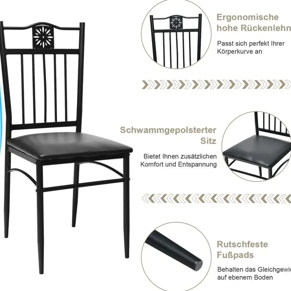 Costway 5 teiliges Esstisch-Set, mit 4 gepolsterten Stühlen, Küchentisch Bistrotisch Esszimmergruppe Sitzgruppe 4 Personen Holz für K... - Schwarz