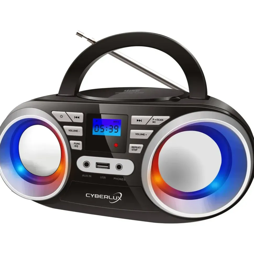 Cyberlux CD-Player mit LED-Discolichter CD/MP3/USB Radio Schwarz/Silber