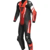Dainese Kombi Misano 3 D-Air Perf. 1PC Leather Suit Air Bag Kombi, BLACK/RED/FLUO-RED, 50